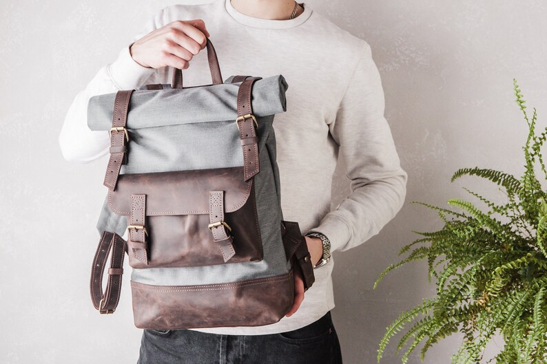 Canvas and leather backpack
