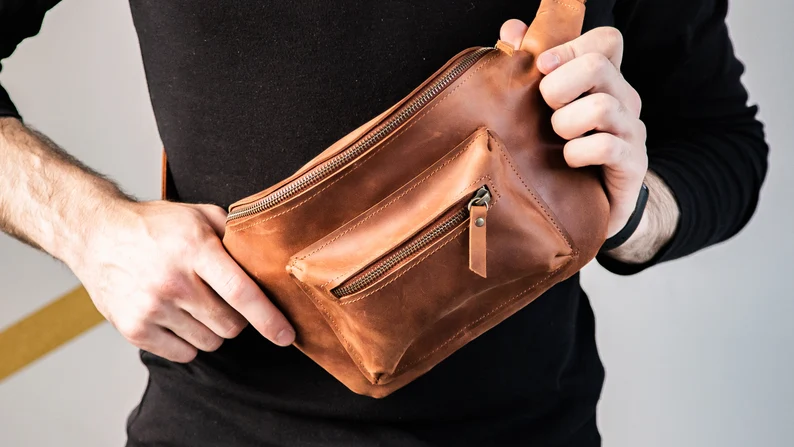 Leather pouch Vegan belt bag
